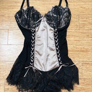 Fredericks Of Hollywood Lace Corset Bodysuit L Boudoir Lingerie